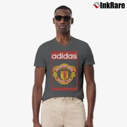 Men’s Adidas Manchester United Label V-Neck Tee in charcoal | Sharp, Breathable, Everyday Staple