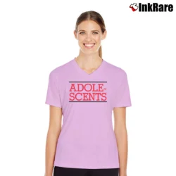Women’s Adolescents Album 1 Blue Punk V-Neck Tee in light pink | Chic Neckline, Soft Texture