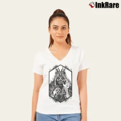 Women’s Advanced Dungeons And Dragons Lich Graphic V-Neck Tee in white | Chic Neckline, Soft Texture