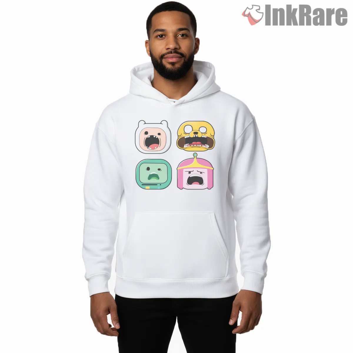 Adventure Time Character Expressions Grid Cartoon Hoodie White Adventure Time Character Expressions Grid Cartoon Shirt on white hoodie for men graphic tee