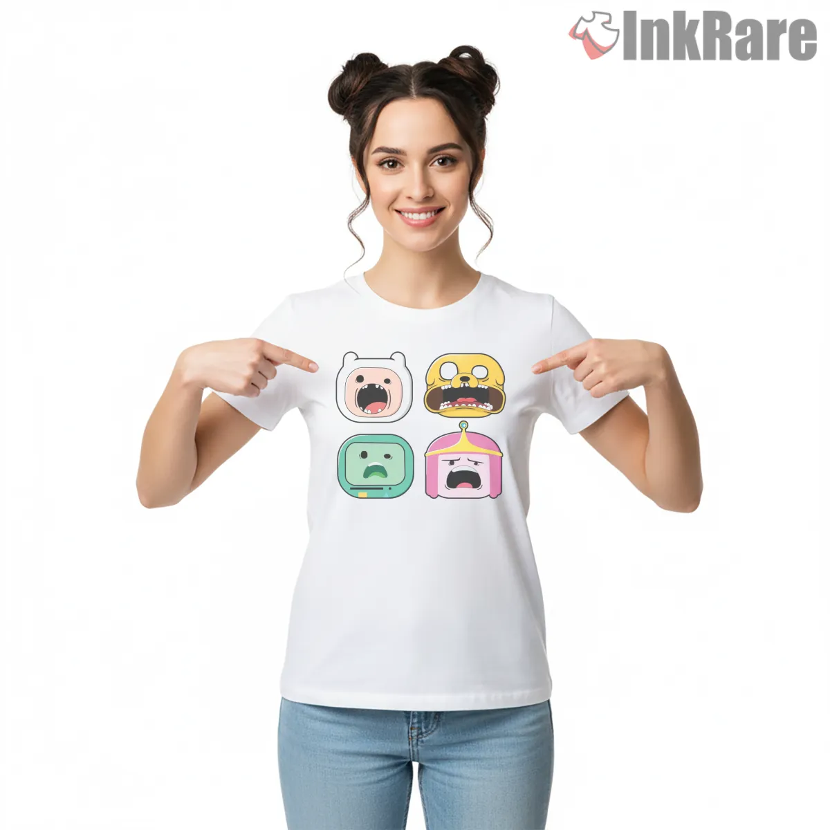 Adventure Time Character Expressions Grid Cartoon Short Sleeve White Adventure Time Character Expressions Grid Cartoon Shirt on white short sleeve shirt for women graphic tee
