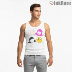 Adventure Time Character Faces Minimal Grid Cartoon Shirt on white tank top for men graphic tee