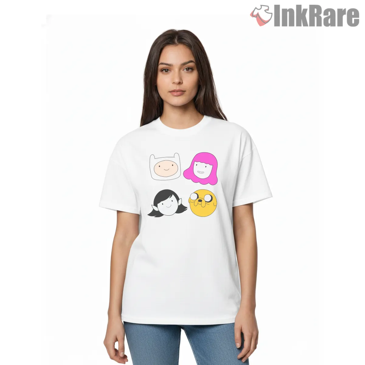 Adventure Time Character Faces Minimal Grid Cartoon Short Sleeve White Adventure Time Character Faces Minimal Grid Cartoon Shirt on white short sleeve shirt for women graphic tee