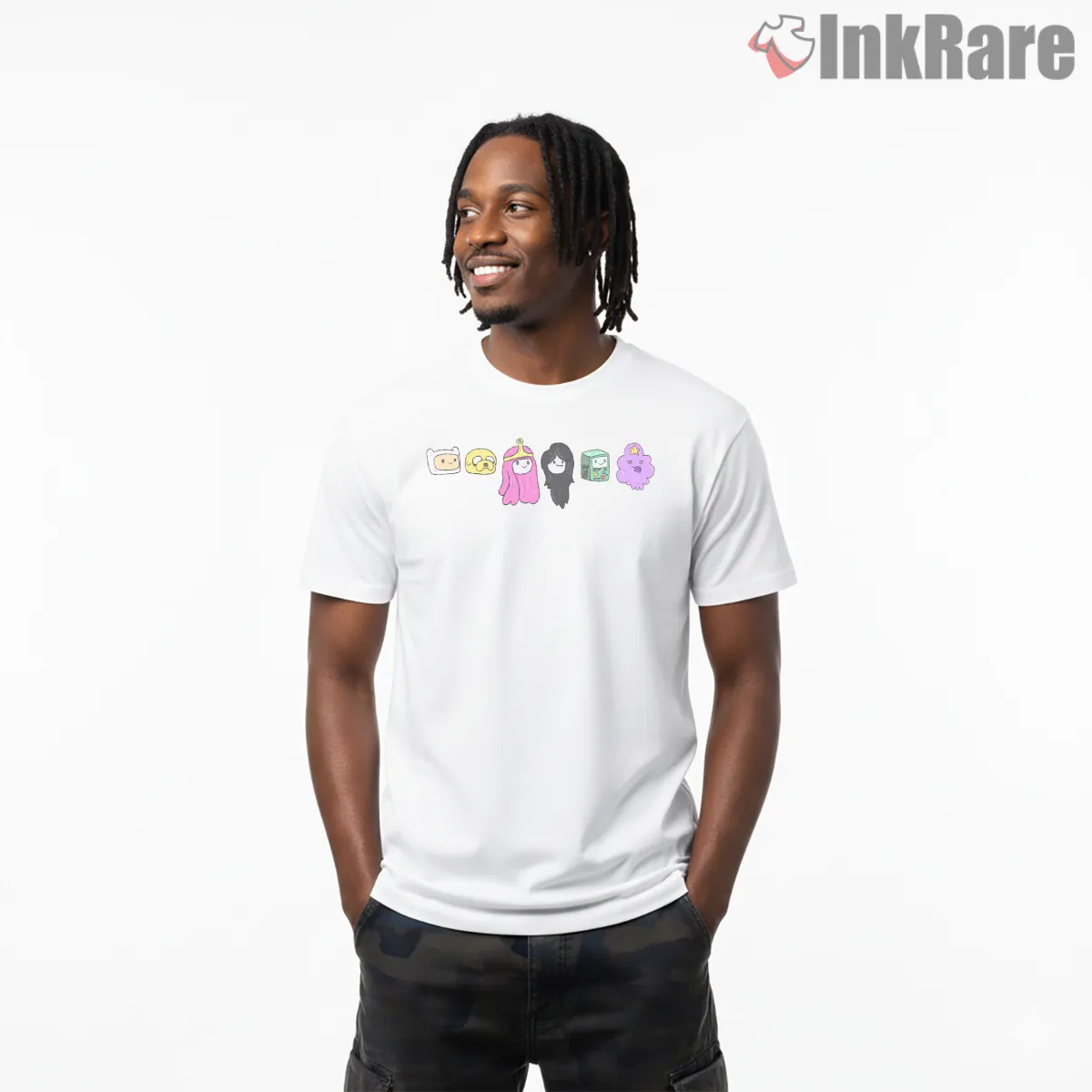 Adventure Time Character Headshot Lineup Minimal Short Sleeve White Adventure Time Character Headshot Lineup Minimal Shirt on white short sleeve shirt for men graphic tee