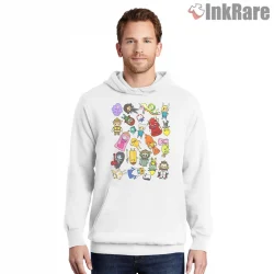 Adventure Time Character Sticker Collage Cartoon Shirt on white hoodie for men graphic tee