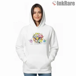 Adventure Time Characters Rolling Chaos Group Cartoon Shirt on white hoodie for women graphic tee