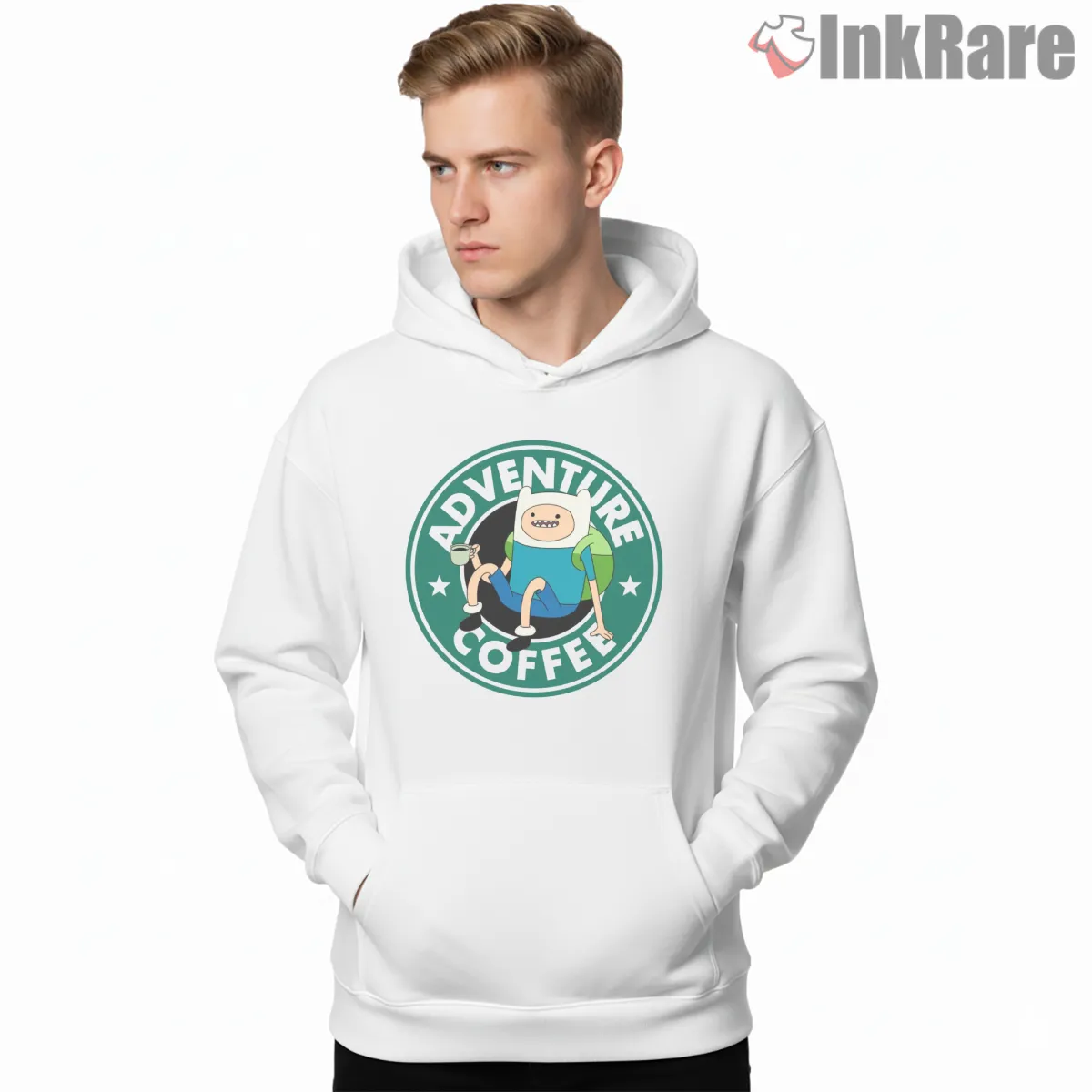 Adventure Time Coffee Parody Logo Cartoon Hoodie White Adventure Time Coffee Parody Logo Cartoon Shirt on white hoodie for men graphic tee