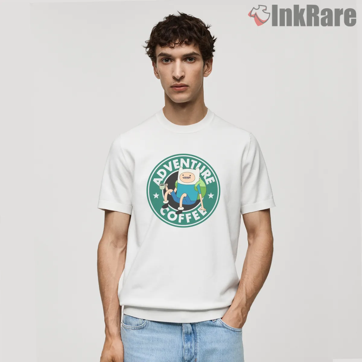 Adventure Time Coffee Parody Logo Cartoon Short Sleeve White Adventure Time Coffee Parody Logo Cartoon Shirt on white short sleeve shirt for men graphic tee