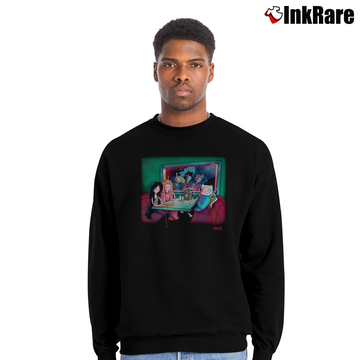 Men’s Adventure Time Diner Party Crewneck Sweatshirt in black | Cozy Fabric, Clean Style