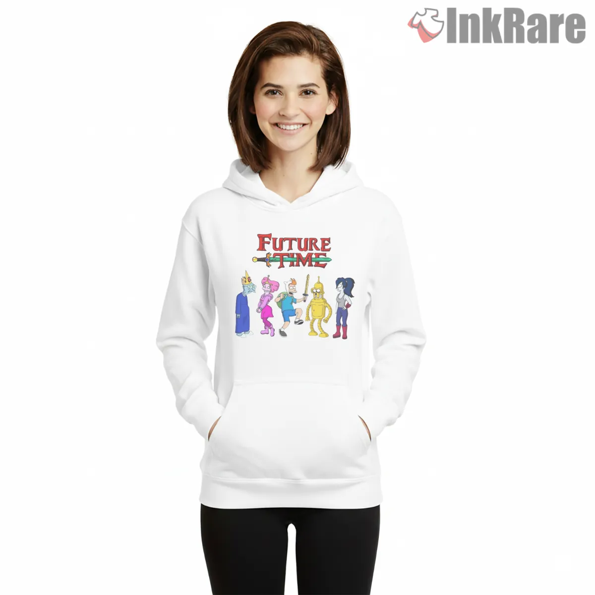 Adventure Time Futurama Character Mashup Group Hoodie White Adventure Time Futurama Character Mashup Group Shirt on white hoodie for women graphic tee