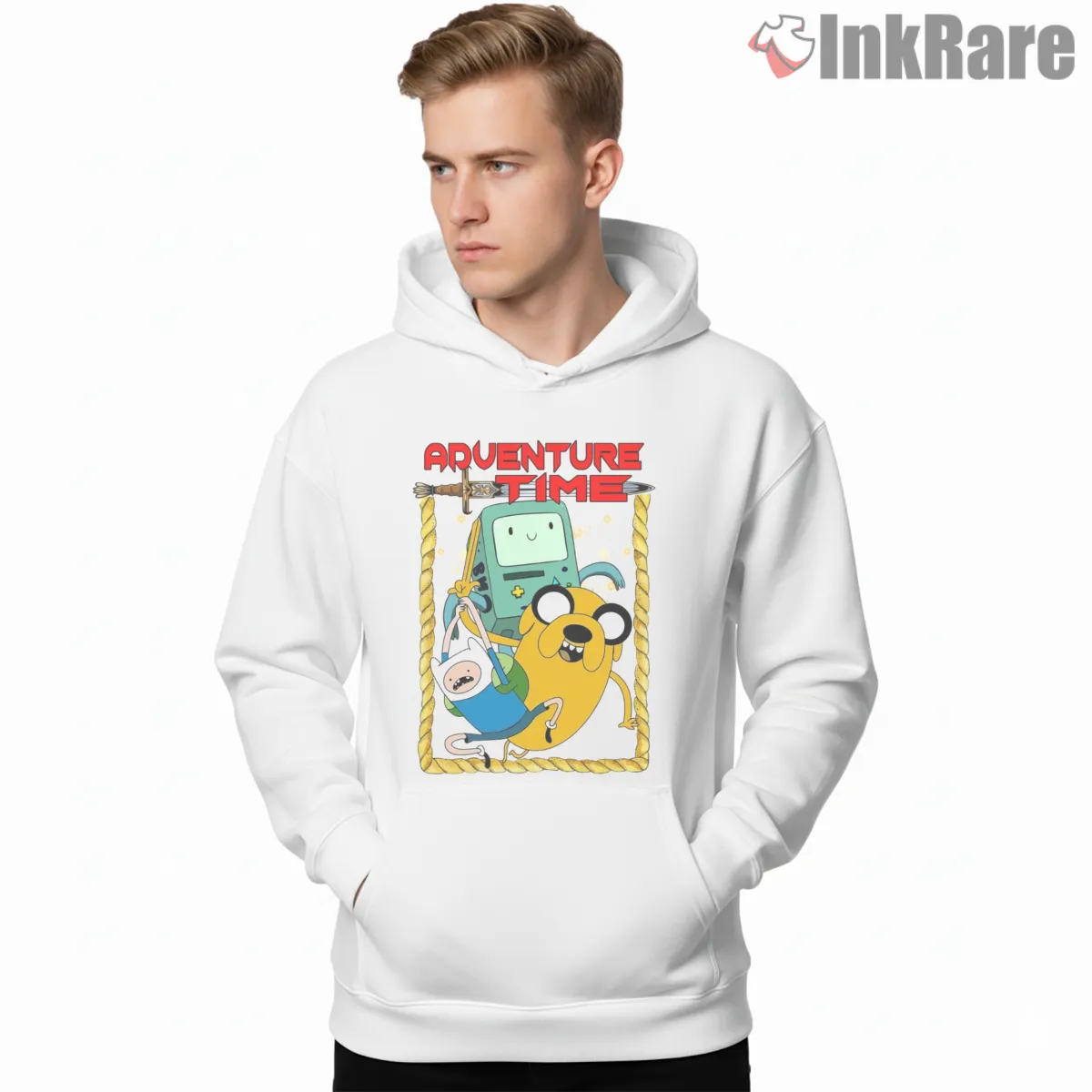 Adventure Time Group Rope Frame Cute Cartoon Hoodie White Adventure Time Group Rope Frame Cute Cartoon Shirt on white hoodie for men graphic tee
