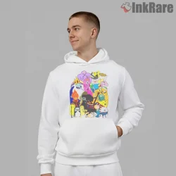 Adventure Time Large Group Chaos Cartoon Shirt on white hoodie for men graphic tee