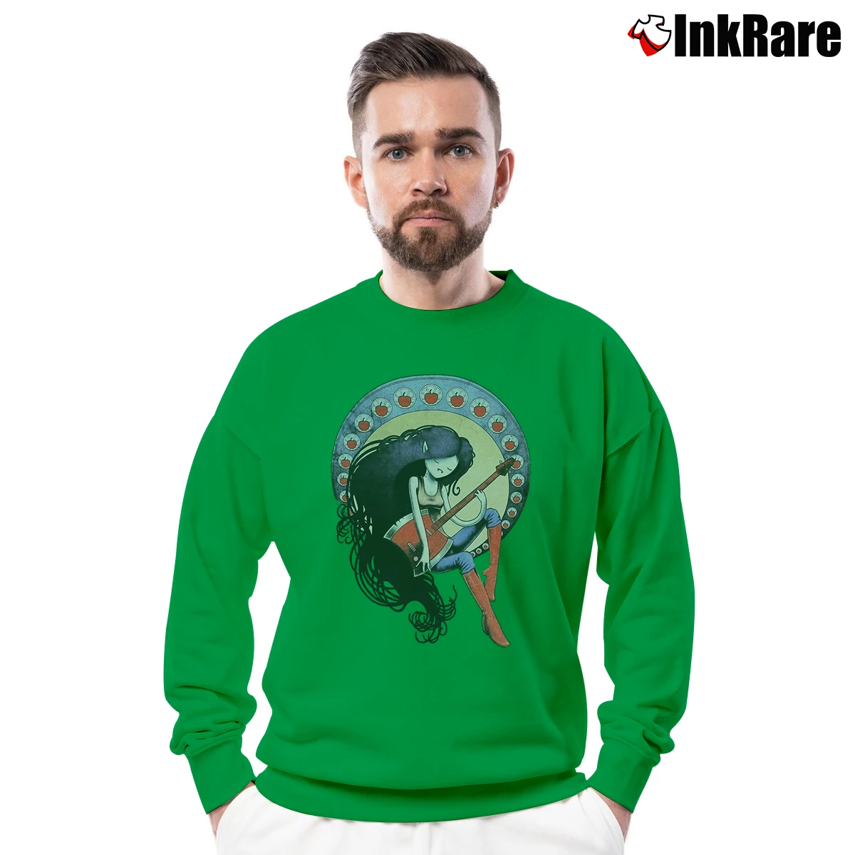 Men’s Adventure Time Marceline Guitar Crewneck Sweatshirt in irish green | Cozy Fabric, Clean Style