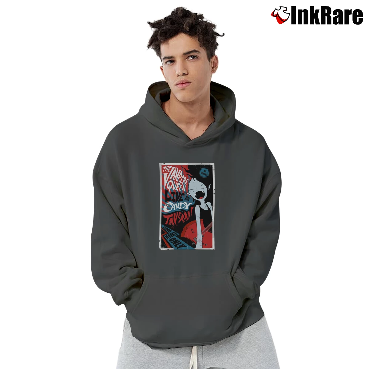 Men’s Adventure Time Marceline Vampire Queen Live At Candy Tavern Pullover Hoodie in charcoal | Cozy, Durable, Modern Fit