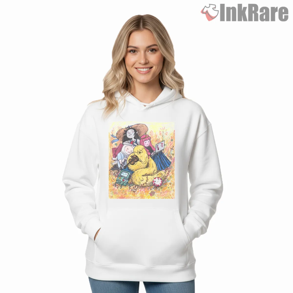 Adventure Time Picnic Scene Artistic Painterly Style Hoodie White Adventure Time Picnic Scene Artistic Painterly Style Shirt on white hoodie for women graphic tee