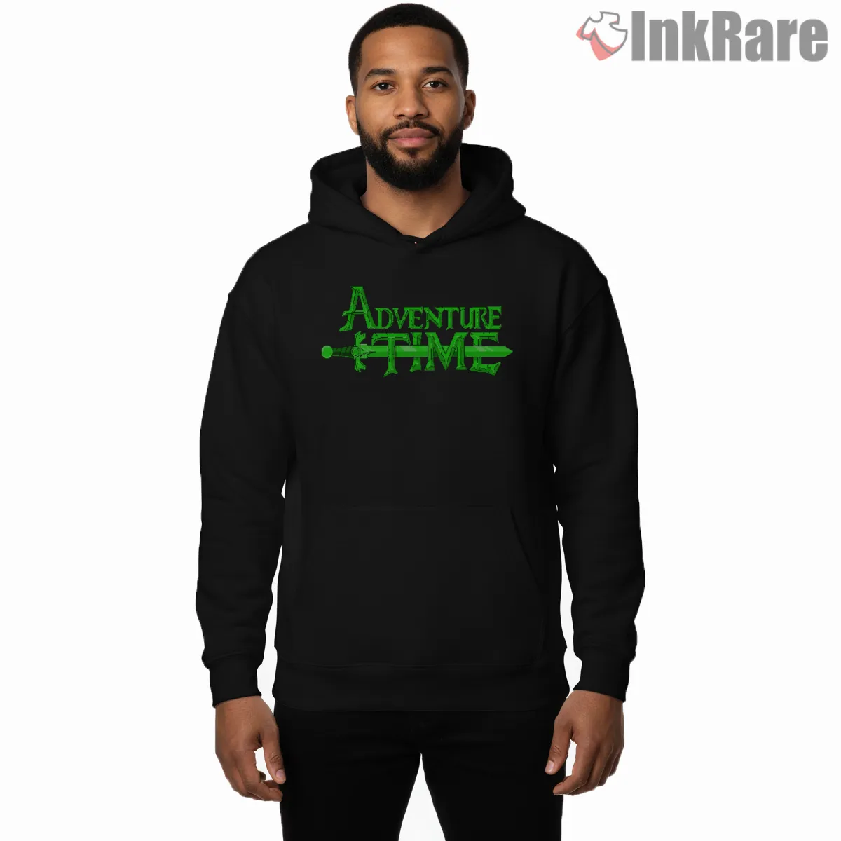 Adventure Time Retro Computer Logo Minimal Green Hoodie Black Adventure Time Retro Computer Logo Minimal Green Shirt on black hoodie for men graphic tee