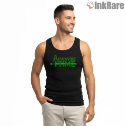Adventure Time Retro Computer Logo Minimal Green Shirt on black tank top for men graphic tee