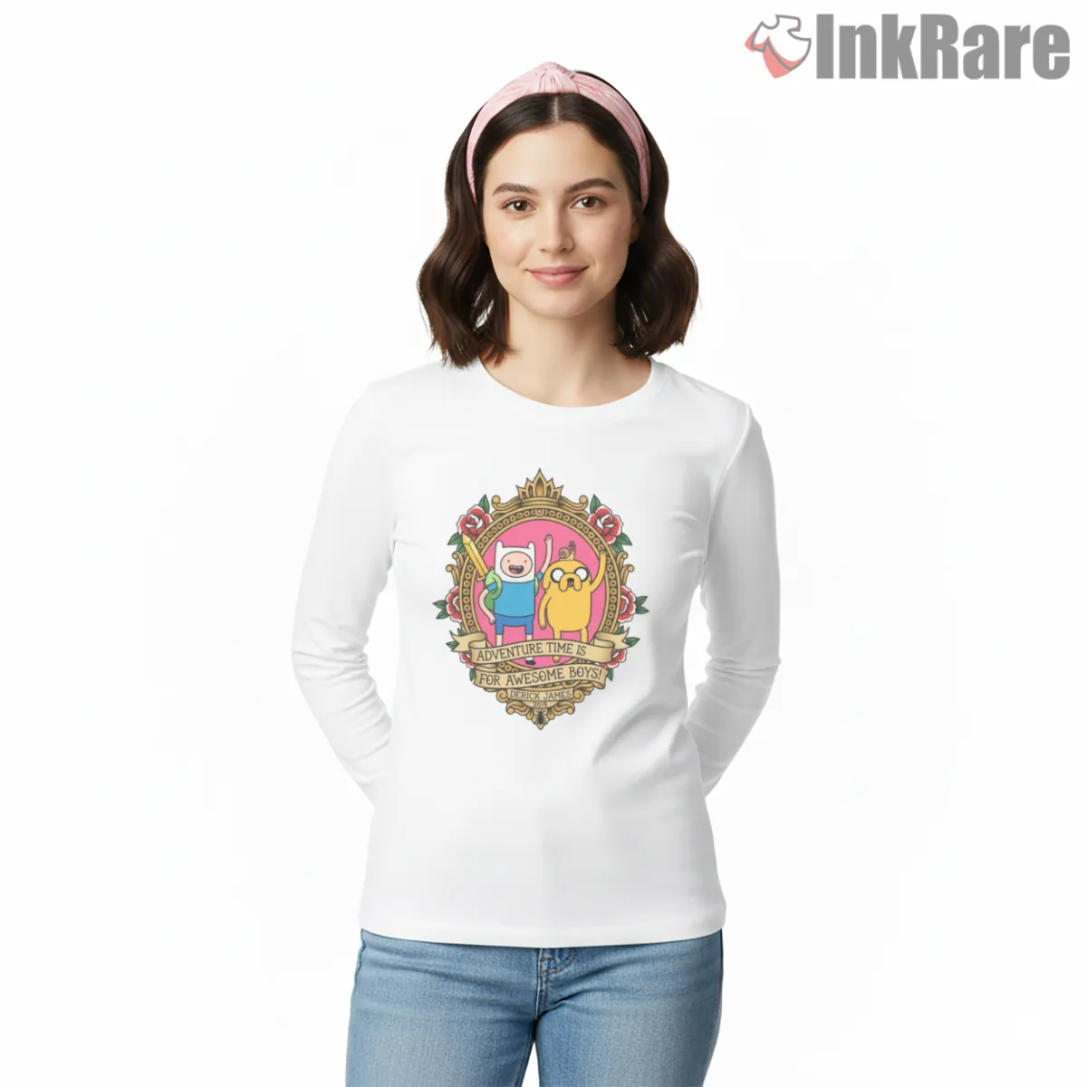 Adventure Time Royal Frame Finn Jake Vintage Crest Shirt on white long sleeve shirt for women graphic tee