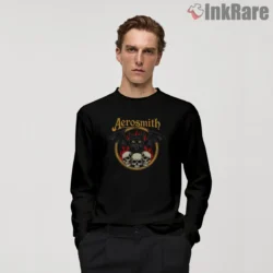 Aerosmith Bat Cat Skull Fantasy Shirt on black long sleeve shirt for men graphic tee