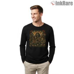 Aerosmith Bone This Way Skeleton Rock Shirt on black long sleeve shirt for men graphic tee