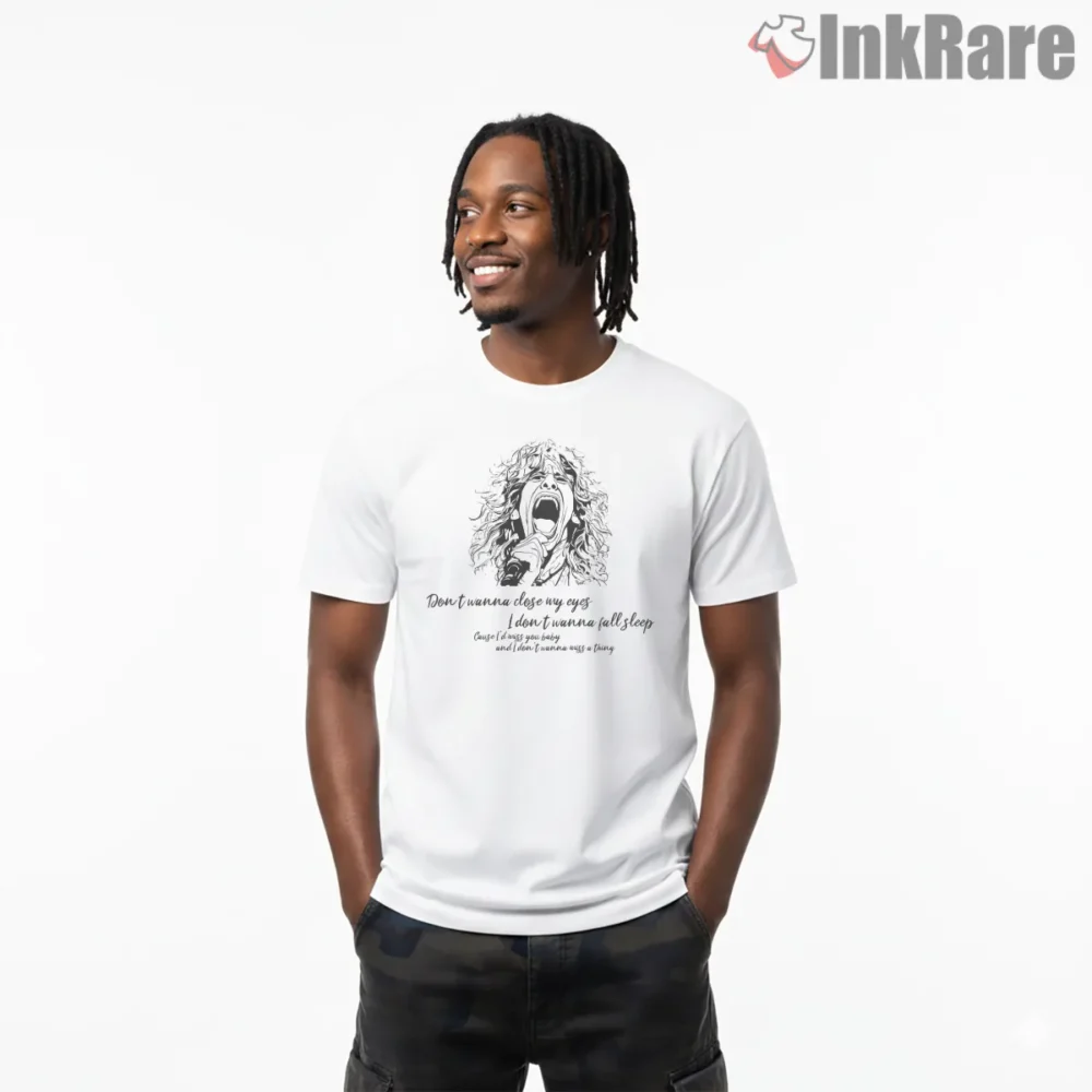 Aerosmith I Dont Wanna Miss A Thing Lyric Shirt on white short sleeve shirt for men graphic tee