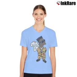 Women’s African Bootleg Bart Simpsons Vintage 90s Sports V-Neck Tee in light blue | Chic Neckline, Soft Texture