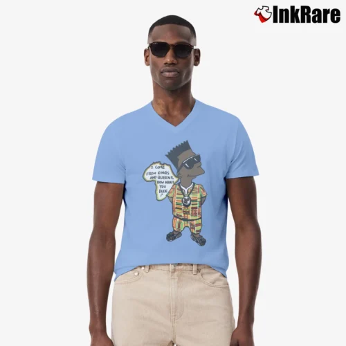 Men’s African Bootleg Bart Simpsons Vintage 90s Sports V-Neck Tee in light blue | Sharp, Breathable, Everyday Staple