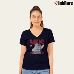 Women’s Against Me Parody Graphic V-Neck Tee in navy | Chic Neckline, Soft Texture