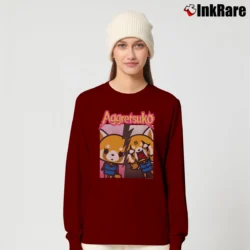 Women’s Aggretsuko Split Personality Anime Long-Sleeve Top in maroon | Sleek, Versatile, All-Season
