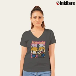 Women’s Aggretsuko Split Personality Anime V-Neck Tee in charcoal | Chic Neckline, Soft Texture