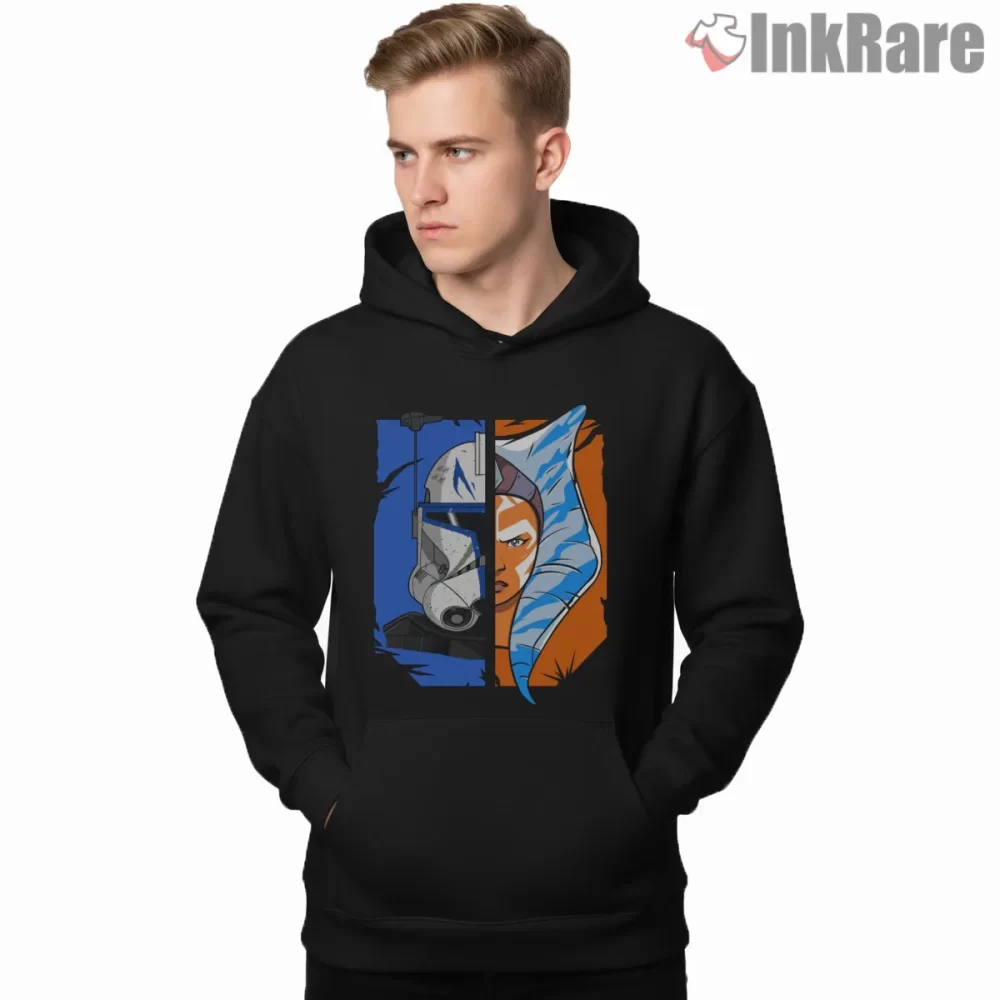 Ahsoka Tano And Captain Rex Split Portrait Shirt on black hoodie for men graphic tee