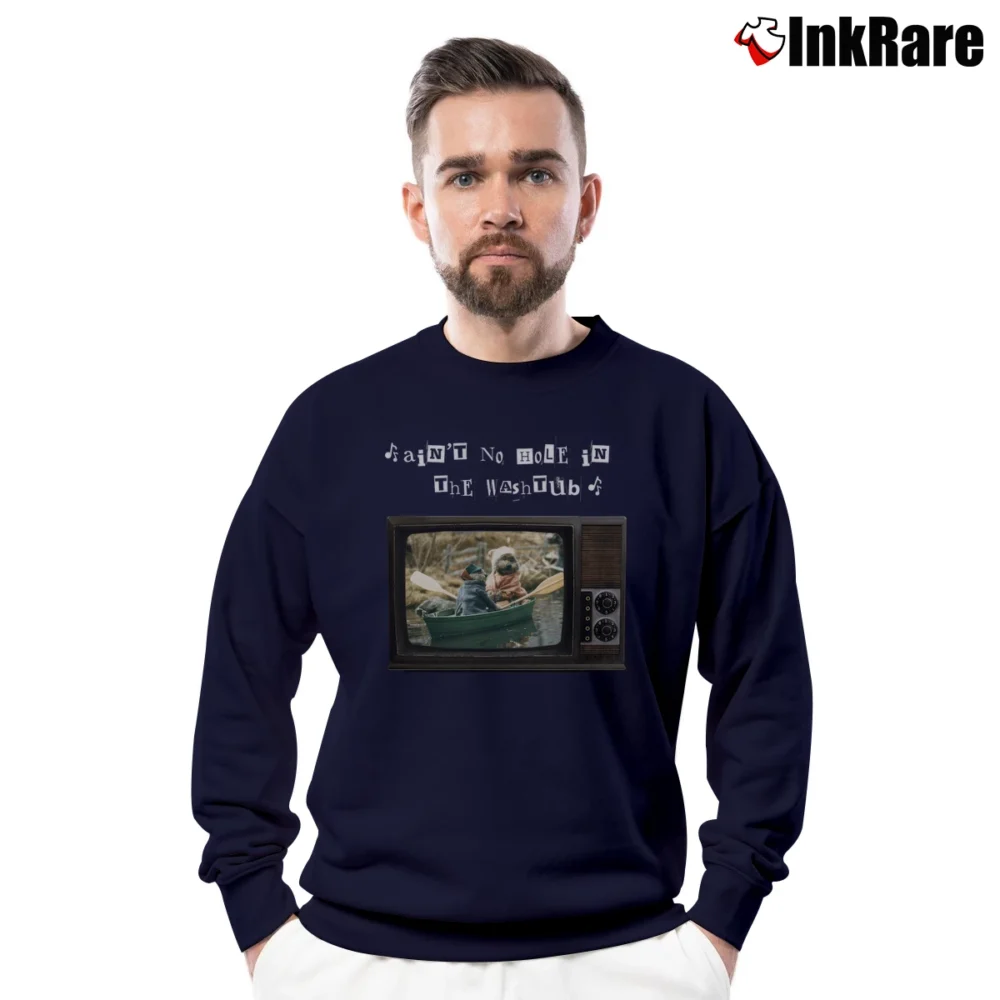 Men’s Ain't No Hole In The Washtub Emmet Otter's Jug Band Christmas Crewneck Sweatshirt in navy | Cozy Fabric, Clean Style