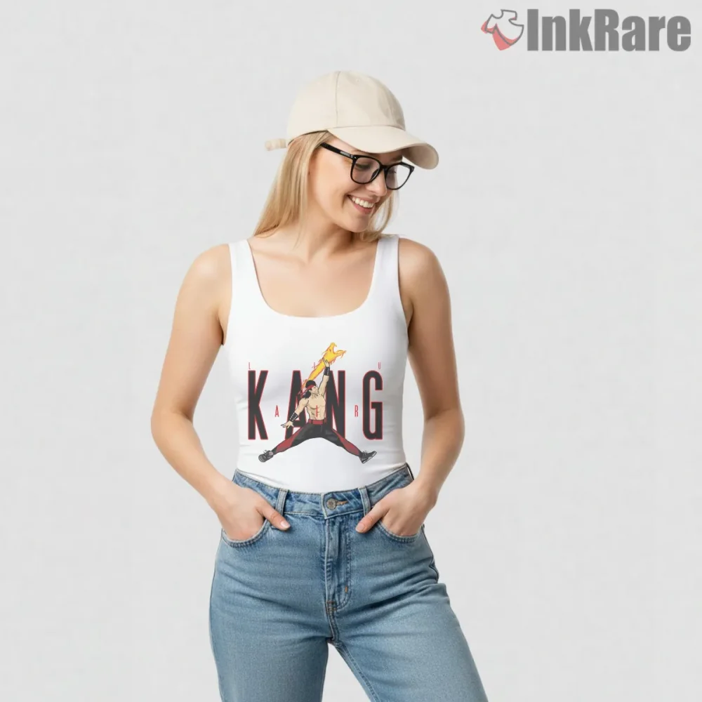 Air Liu Kang Mortal Kombat Fire Jump Action Shirt on white tank top for women graphic tee