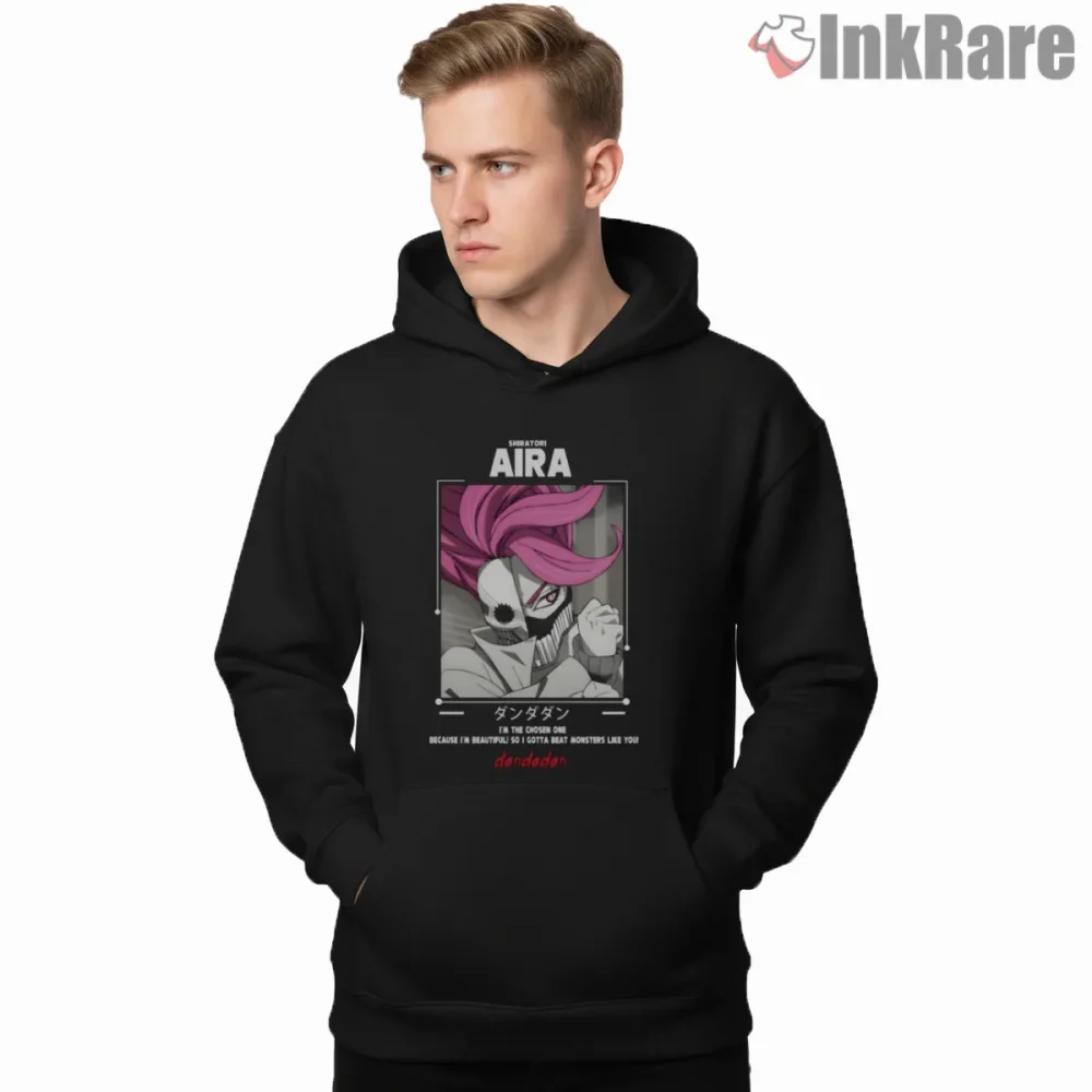 Aira Shiratori Anime Character Portrait Shirt on black hoodie for men graphic tee