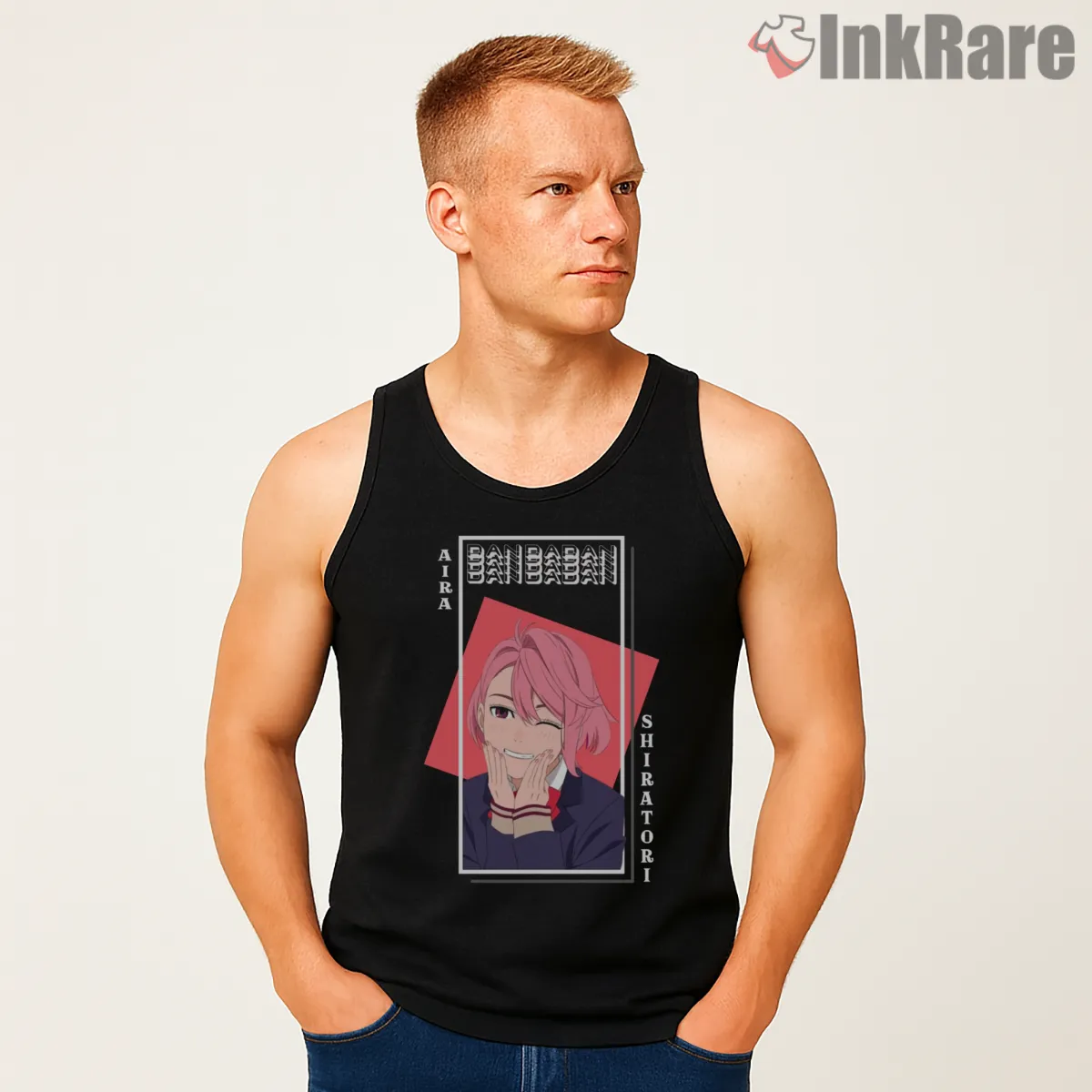 Aira Shiratori Anime Portrait Graphic Tank Top Black Aira Shiratori Anime Portrait Graphic Shirt on black tank top for men graphic tee