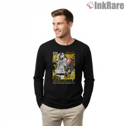 Aira Shiratori Manga Style Character Shirt on black long sleeve shirt for men graphic tee