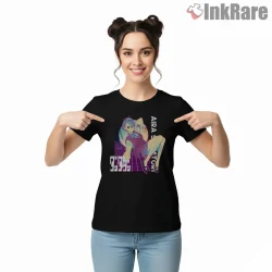 Aira Shiratori Neon Retrowave Anime Shirt on black short sleeve shirt for women graphic tee