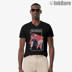 Aira Shiratori Stylish Anime Portrait Shirt on black v-neck shirt for men graphic tee