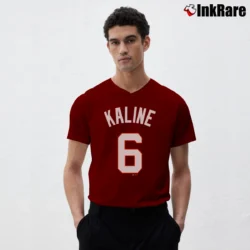 Men’s Al Kaline Detroit Tigers Navy Cooperstown V-Neck Tee in maroon | Sharp, Breathable, Everyday Staple