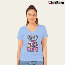 Women’s Alabama Crimson Tide Mickey Donald Goofy Football V-Neck Tee in light blue | Chic Neckline, Soft Texture