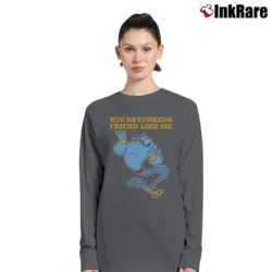 Women’s Aladdin Friend Like Me Genie Quote Long-Sleeve Top in charcoal | Sleek, Versatile, All-Season