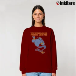 Women’s Aladdin Friend Like Me Genie Quote Relaxed Sweatshirt in maroon | Soft, Laid-Back Vibe