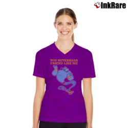 Women’s Aladdin Friend Like Me Genie Quote V-Neck Tee in purple | Chic Neckline, Soft Texture