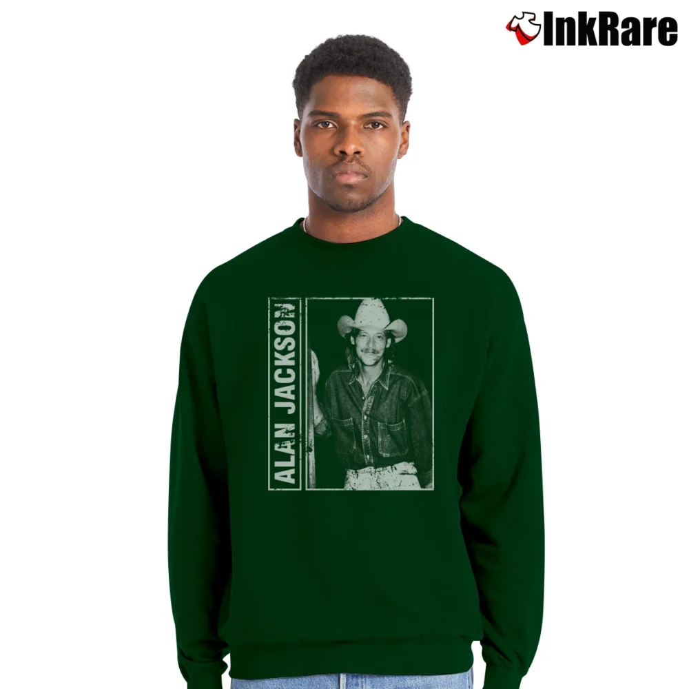 Men’s Alan Jackson 80s 90s Vintage Distressed Crewneck Sweatshirt in forest green | Cozy Fabric, Clean Style