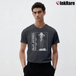 Men’s Alan Jackson 80s 90s Vintage Distressed V-Neck Tee in charcoal | Sharp, Breathable, Everyday Staple