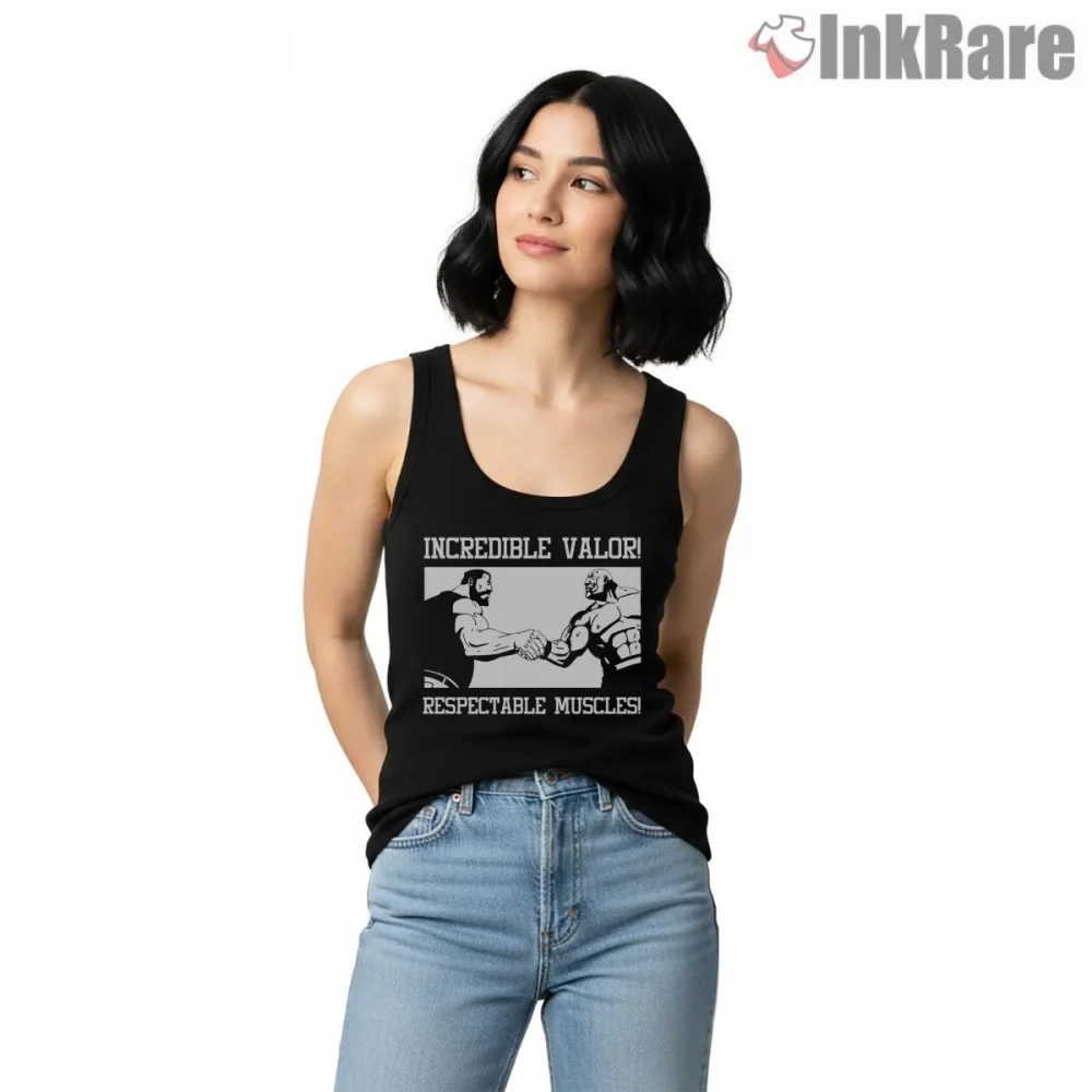 Alex Armstrong Meme Strength Humor Graphic Anime Shirt on black tank top for women graphic tee