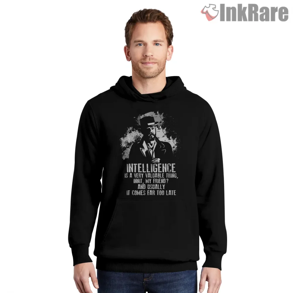 Alfie Solomons Intelligence Quote Graphic Shirt on black hoodie for men graphic tee