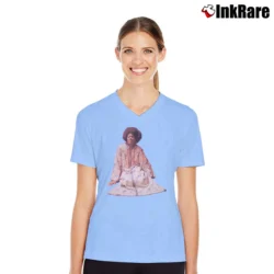 Women’s Alice Coltrane Journey In Satchidananda Jazz Fusion V-Neck Tee in light blue | Chic Neckline, Soft Texture