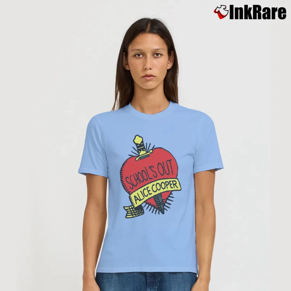 Women’s Alice Cooper School's Out Rock Band Graphic Signature T-Shirt in light blue | Soft, Flattering Fit