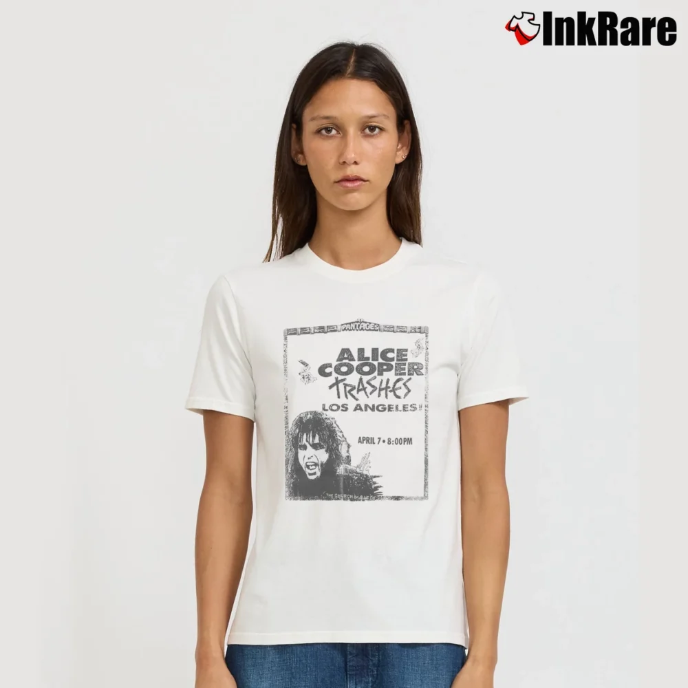 Women’s Alice Cooper Trash Tour Heavy Metal Glam Rock Signature T-Shirt in white | Soft, Flattering Fit